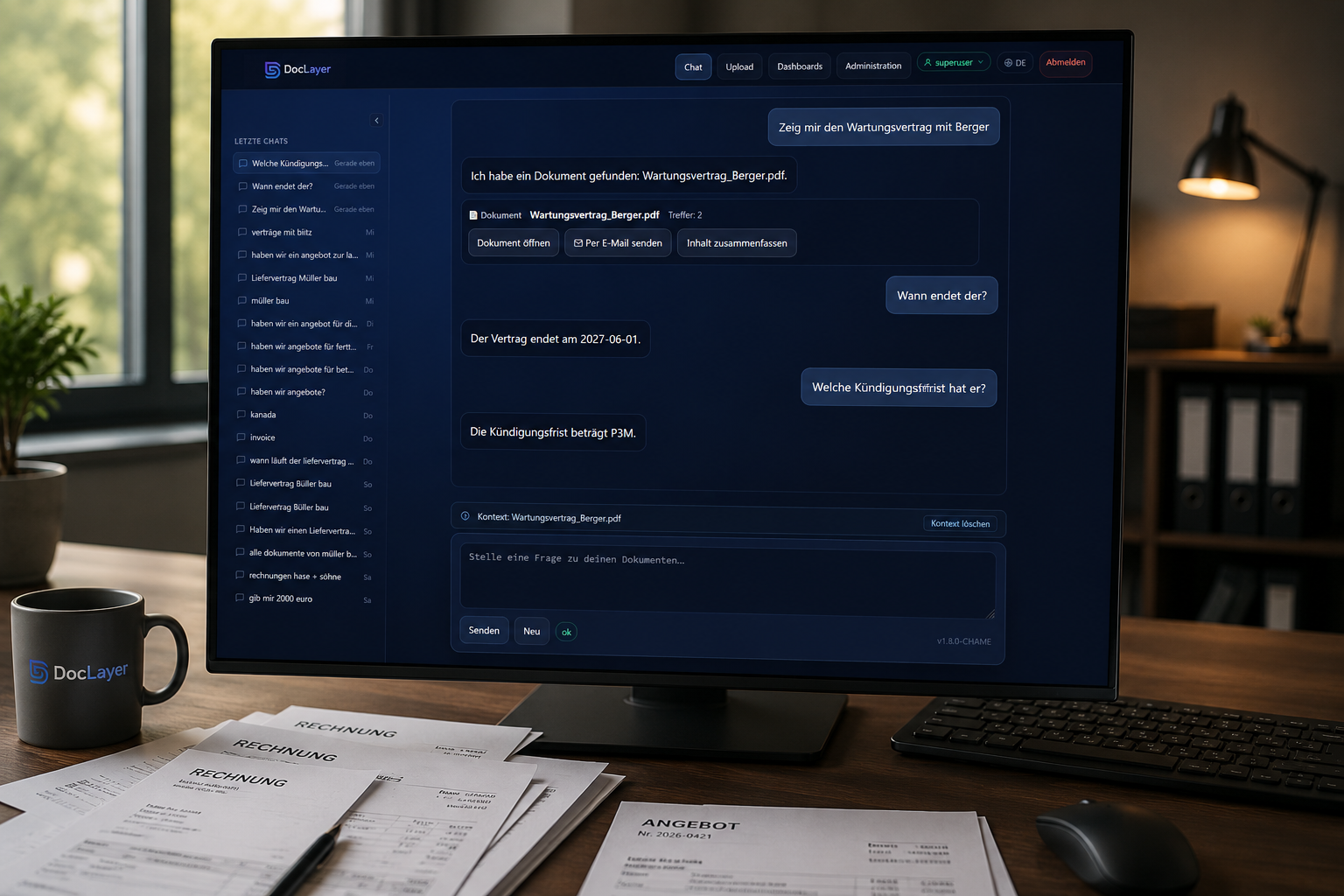 DocLayer Chat-Bereich auf einem Monitor